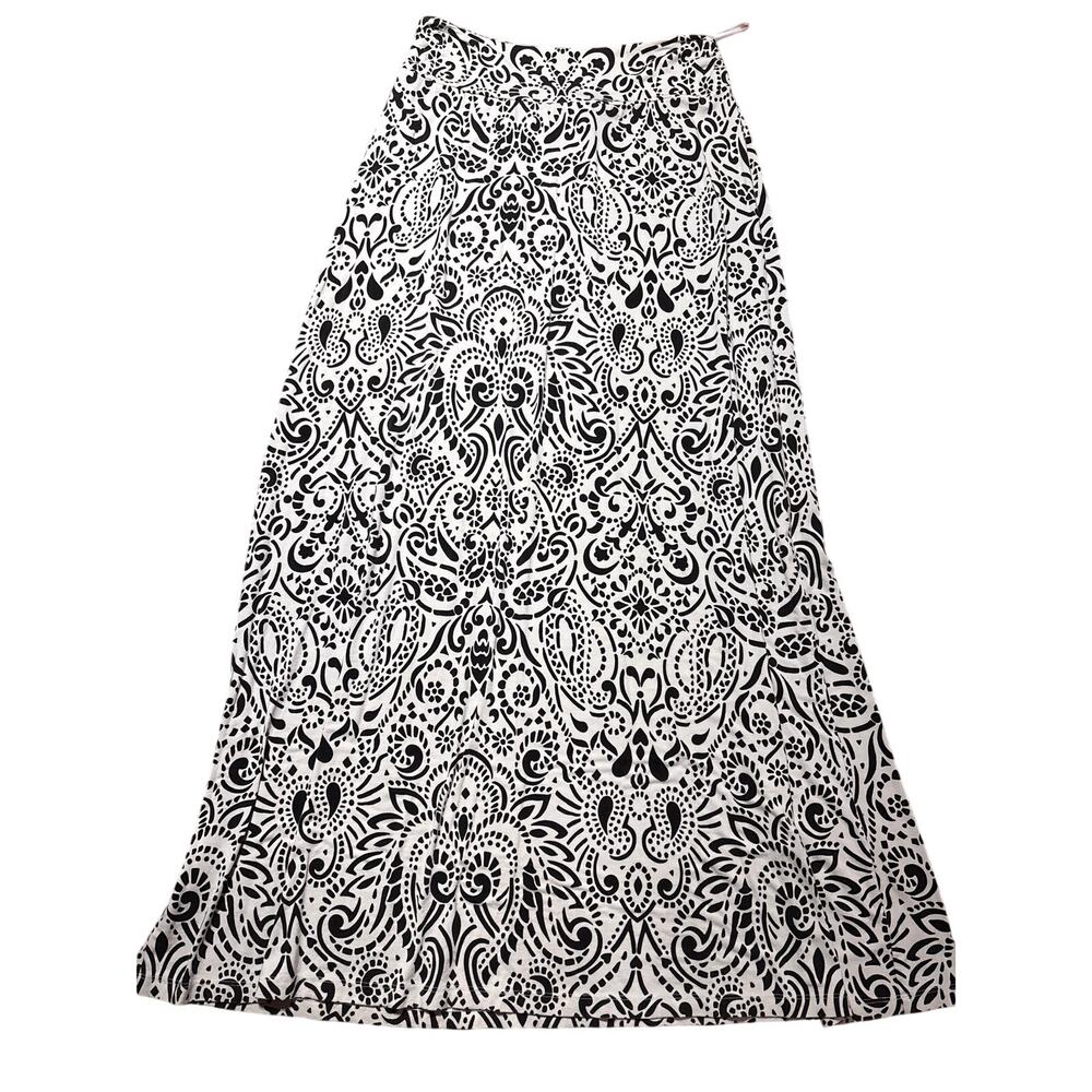 Cynthia Rowley Womens M Black & White Boho Stretchy Lightweight Maxi Skirt